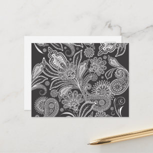 Paisley Pattern, Persian Paisley, Black and White Postcard