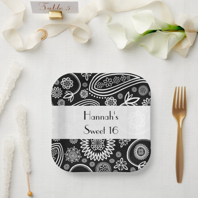 Paisley Pattern, Persian Paisley, Boteh, Sweet 16 Paper Plate (Wedding)