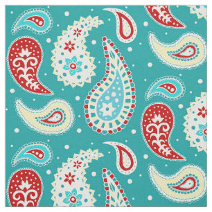Paisley Pattern Red Yellow Teal Fabric