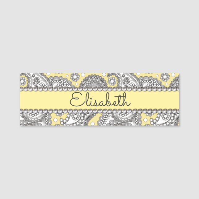 Paisley Pattern Rhinestone Diamonds to Personalize Name Tag (Front)
