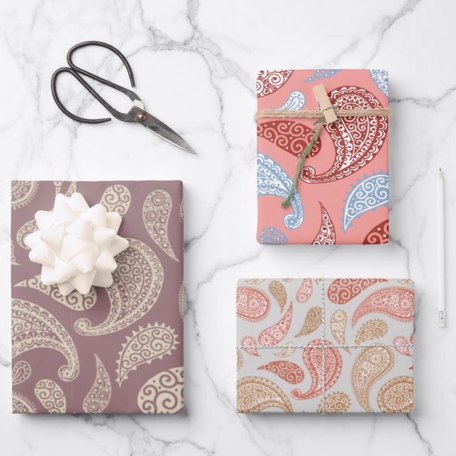 Paisley pattern set of 3 gift wrapping paper (Front)