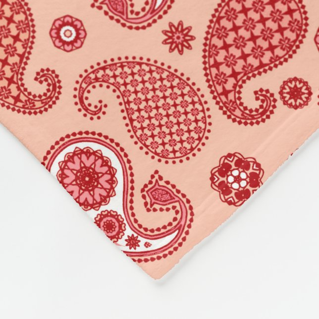 Paisley Pattern, Shades of Coral Orange  Fleece Blanket (Corner)