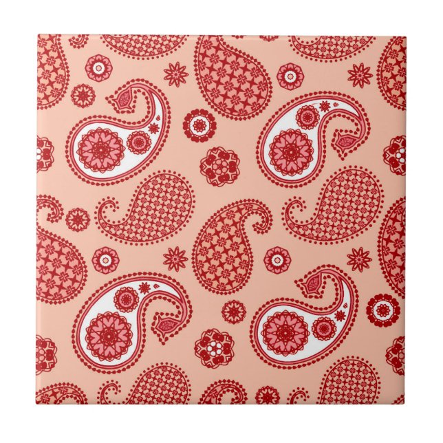 Paisley Pattern, Shades of Coral Orange    Tile (Front)