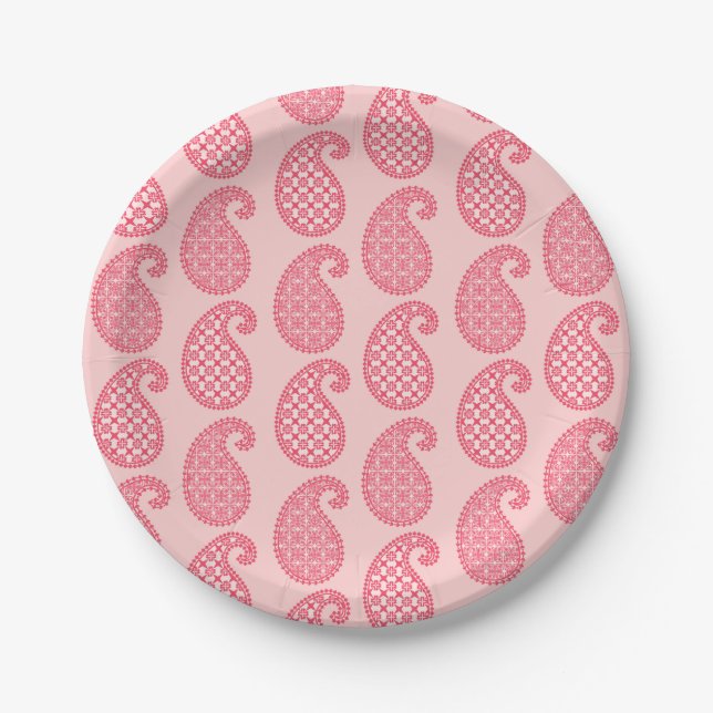 Paisley pattern, shades of coral pink paper plate (Front)