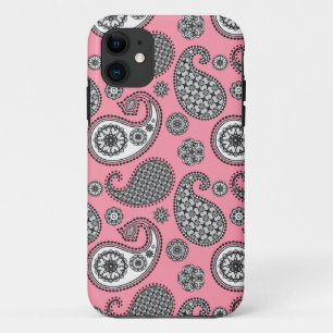 Paisley pattern, shades of grey on pink iPhone 11 case