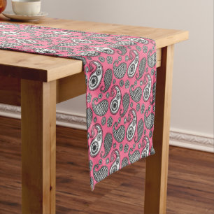 Paisley pattern, shades of grey on pink short table runner