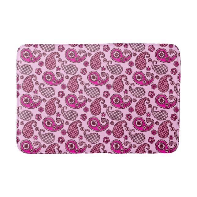 Paisley pattern, shades of light to deep pink bath mat (Front)