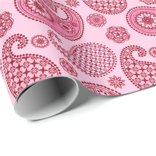 Paisley pattern, shades of light to deep pink wrapping paper