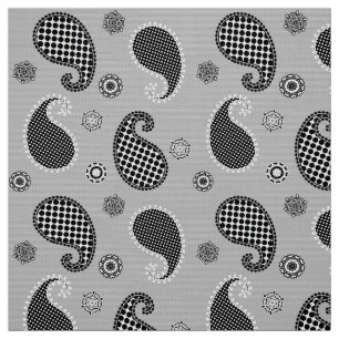 Paisley pattern, silver grey, black and white fabric