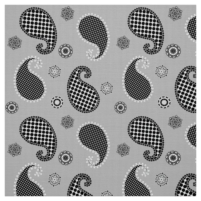 Paisley pattern, silver grey, black and white fabric (Swatch)