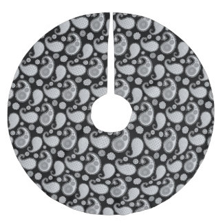 Paisley pattern, Silver Grey / Grey on Black Brushed Polyester Tree Skirt