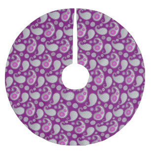 Paisley pattern, Silver Grey / Grey on Deep Purple Brushed Polyester Tree Skirt