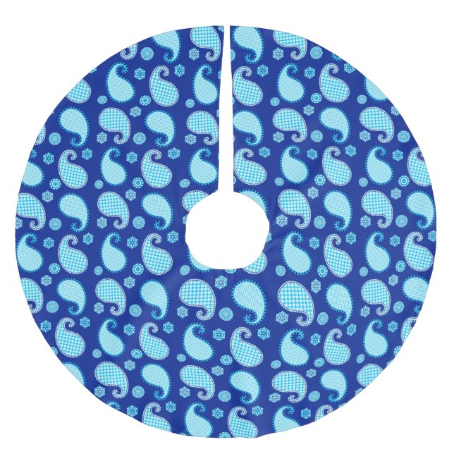 Paisley pattern, sky blue and cobalt brushed polyester tree skirt (Front)