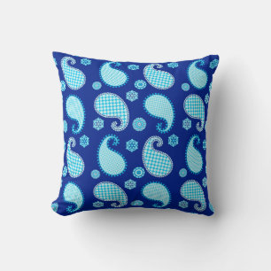 Paisley pattern, sky blue and cobalt throw pillow