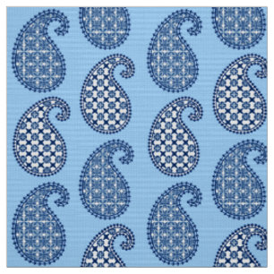 Paisley pattern, sky blue, navy and white fabric