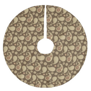 Paisley pattern, Soft Gold on Chocolate Brown Brushed Polyester Tree Skirt