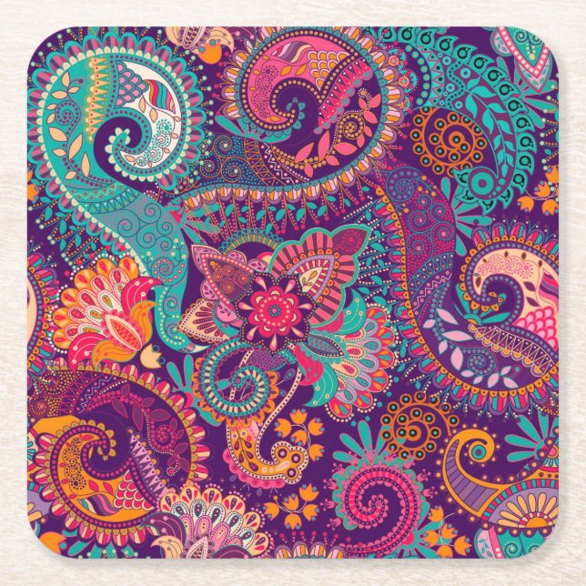 Paisley pattern square paper coaster (Front)