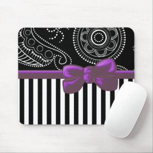 Paisley Pattern, Stripes, Lines, Black and White Mouse Pad