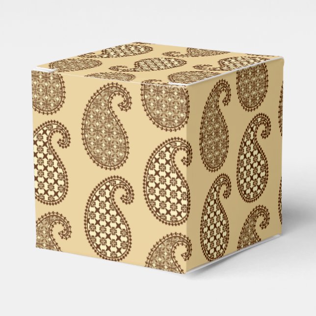 Paisley pattern, tan, cream and chocolate favor box (Front Side)