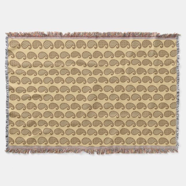 Paisley pattern, tan, cream and chocolate throw blanket (Front)