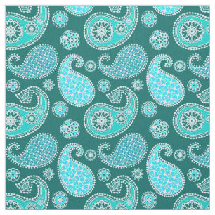 Paisley pattern, Teal, Aqua and White Fabric
