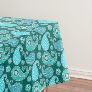 Paisley pattern, Teal, Aqua and White Tablecloth