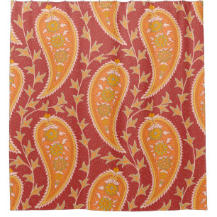 Paisley pattern. Turkish cucumber. Maroon-orange c