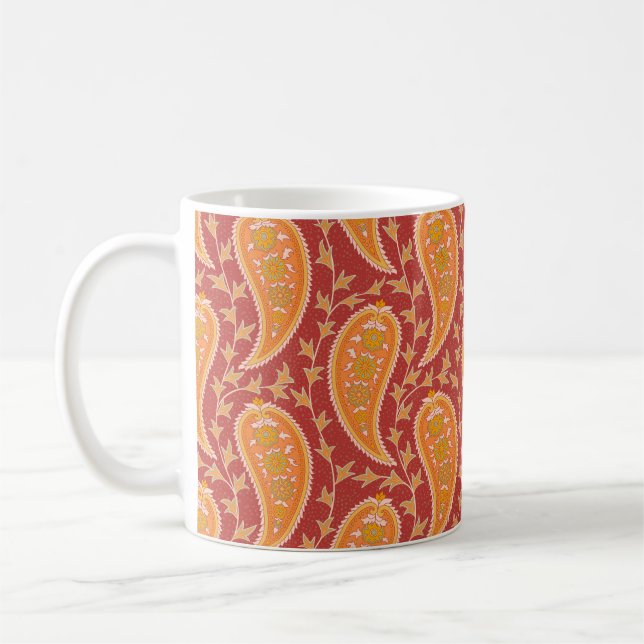 Paisley pattern. Turkish cucumber. Maroon-orange c Coffee Mug (Left)