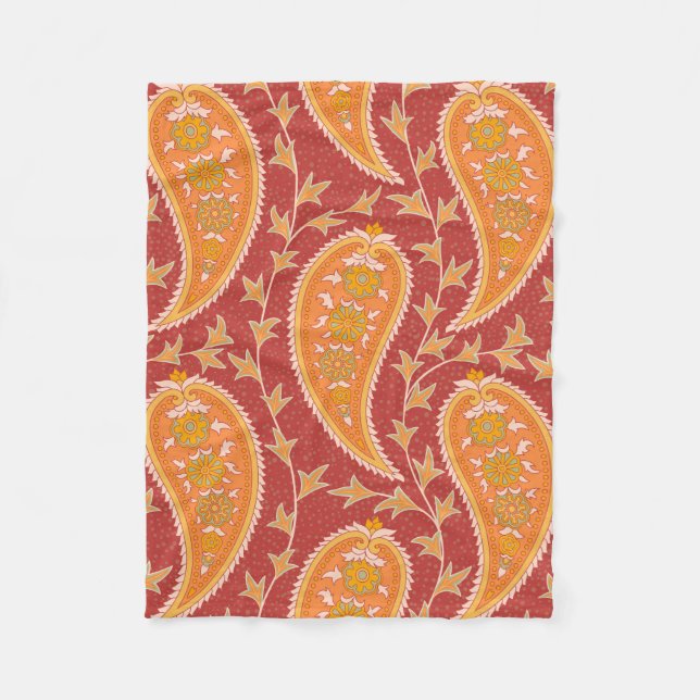 Paisley pattern. Turkish cucumber. Maroon-orange c Fleece Blanket (Front)
