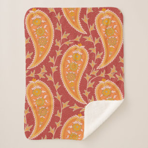 Paisley pattern. Turkish cucumber. Maroon-orange c Sherpa Blanket
