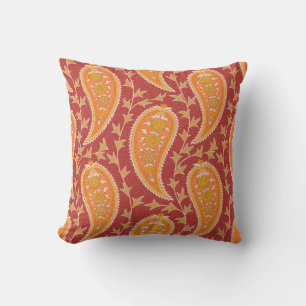 Paisley pattern. Turkish cucumber. Maroon-orange c Throw Pillow