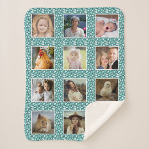 Paisley Pattern Turquoise 12 Custom Photo Collage Sherpa Blanket