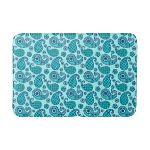Paisley pattern, turquoise, aqua and navy bath mat