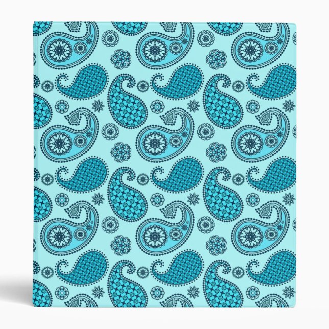 Paisley pattern, turquoise, aqua and navy binder (Front)