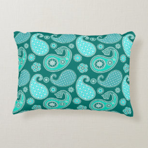 Paisley pattern, Turquoise, Aqua and White Accent Pillow