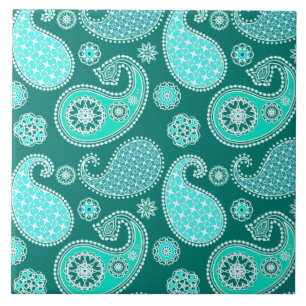 Paisley pattern, Turquoise, Aqua and White Tile