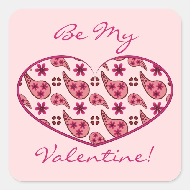 Paisley Pattern Valentine Heart Square Sticker (Front)