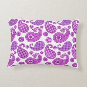 Paisley pattern, violet, purple and white accent pillow