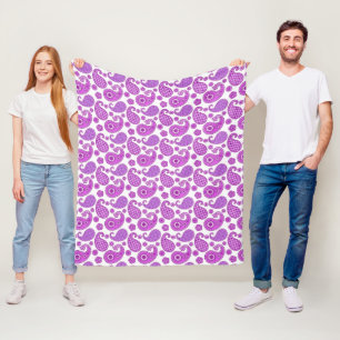 Paisley pattern, violet, purple and white fleece blanket