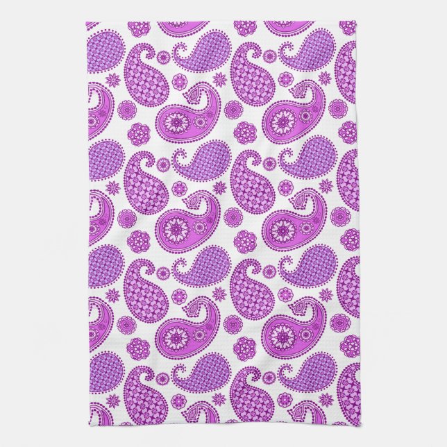 Paisley pattern, violet, purple and white kitchen towel (Vertical)