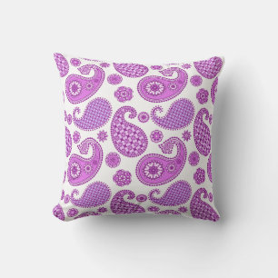 Paisley pattern, violet, purple and white throw pillow