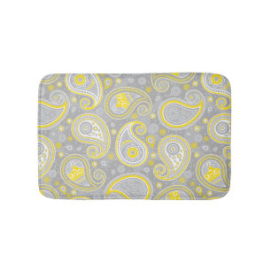 Paisley pattern yellow and grey elegant bath mat
