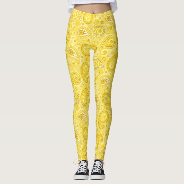 Paisley pattern yellow elegant yoga pants (Front)