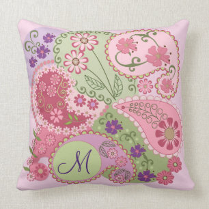 Paisley Patterns, Flowers & Custom Monogram Pillow