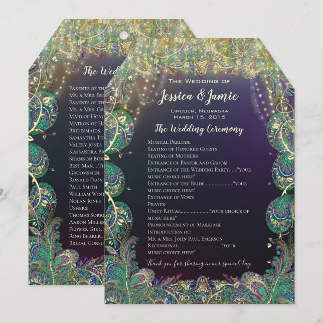 Paisley Peacock Colours Wedding Program (Front/Back)