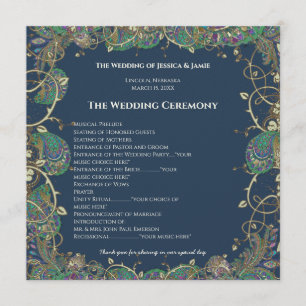 Paisley Peacock Colours Wedding Program