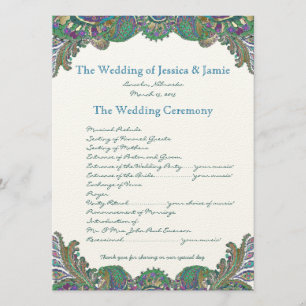 Paisley Peacock Colours Wedding Program