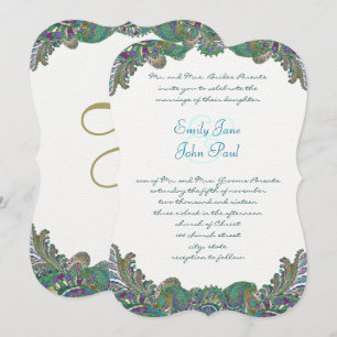 Paisley Peacock Couleurs Mariage Invitations