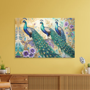 Paisley Peacock Floral Watercolor Canvas Print