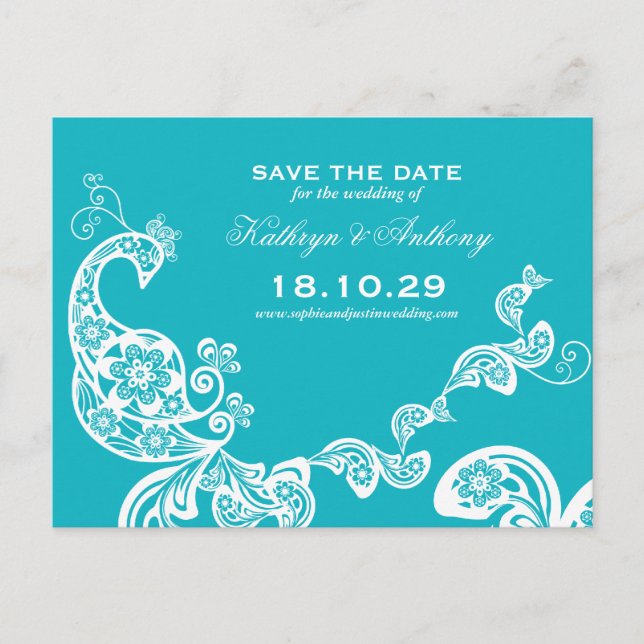 Paisley Peacock Romantic Chic Photo Save The Date Announcement Postcard (Front)